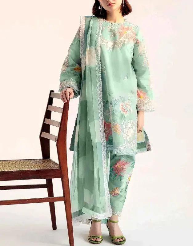 Trendy Embroidered EID Lawn Dress 2025 with Chiffon Dupatta