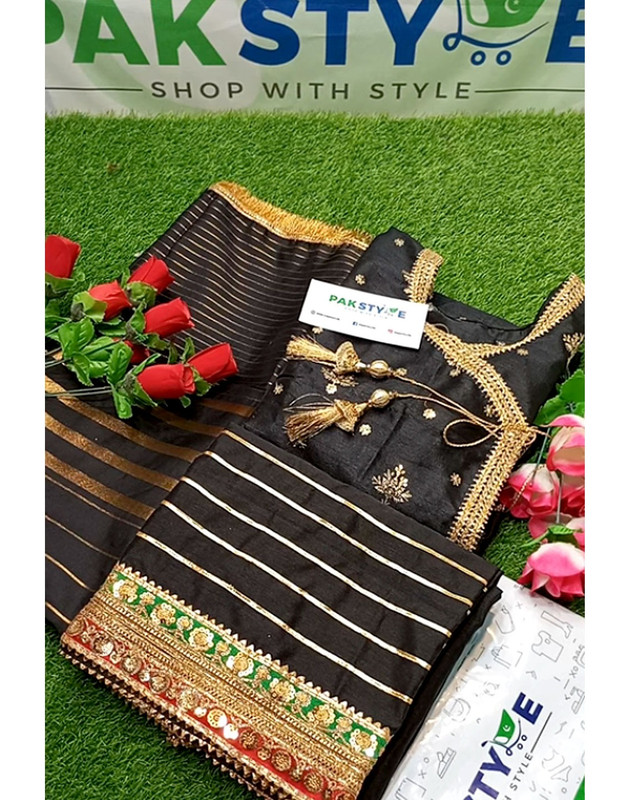 Ready-to-Wear Angrakha Style Embroidered Raw Silk Party Wear Black Dress image 4