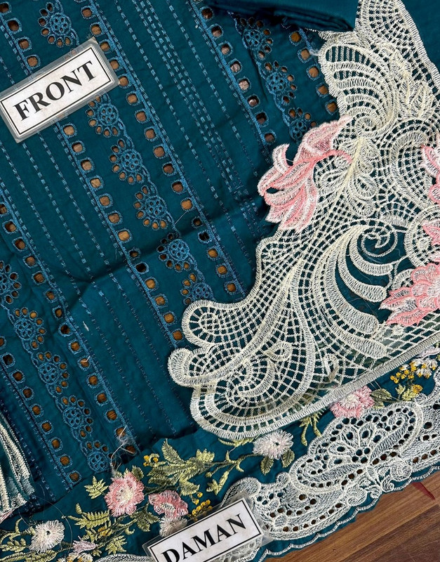 Luxurious Schiffli Embroidered Lawn Dress with 4-Side Embroidered Organza Dupatta image 5