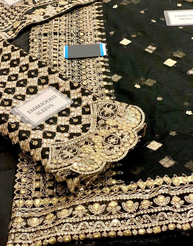 Luxury Heavy Embroidered Formal Black Net Wedding Saree image 6