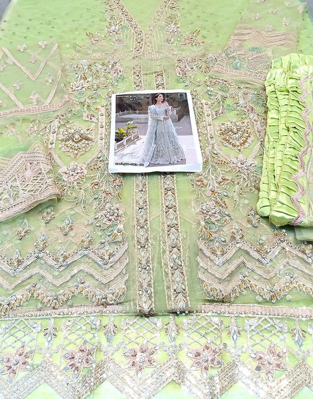 Luxurious Mirror & Heavy Handwork Embroidered Net Bridal Maxi Dress image 3