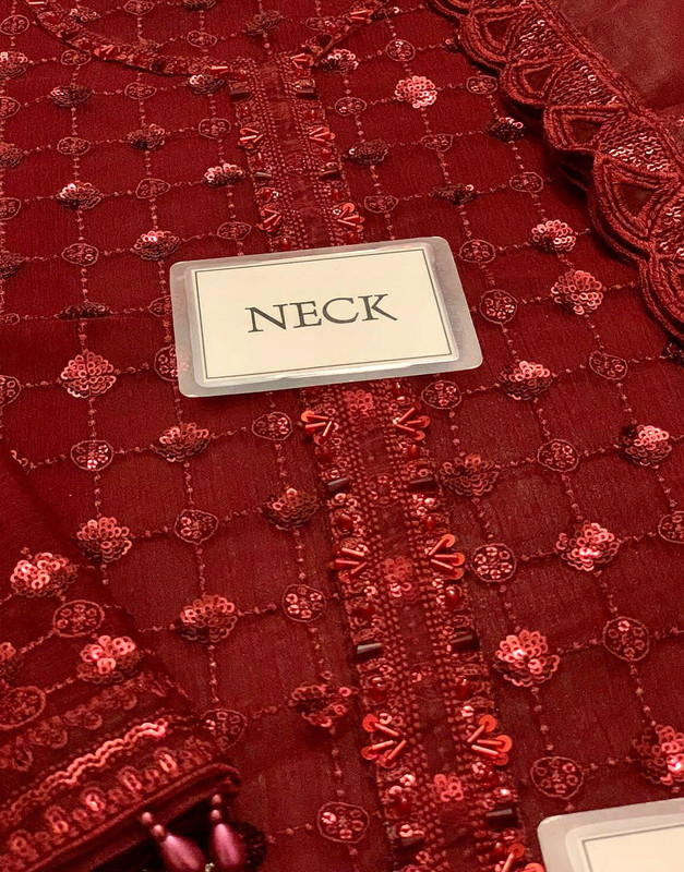 Luxury Heavy Embroidered Maroon Chiffon Wedding Dress image 6
