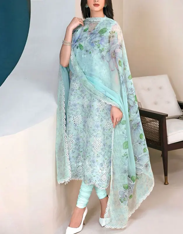 Chikankari Embroidered EID Lawn Suit 3-Pc with Digital Printed Chiffon Dupatta (2025).