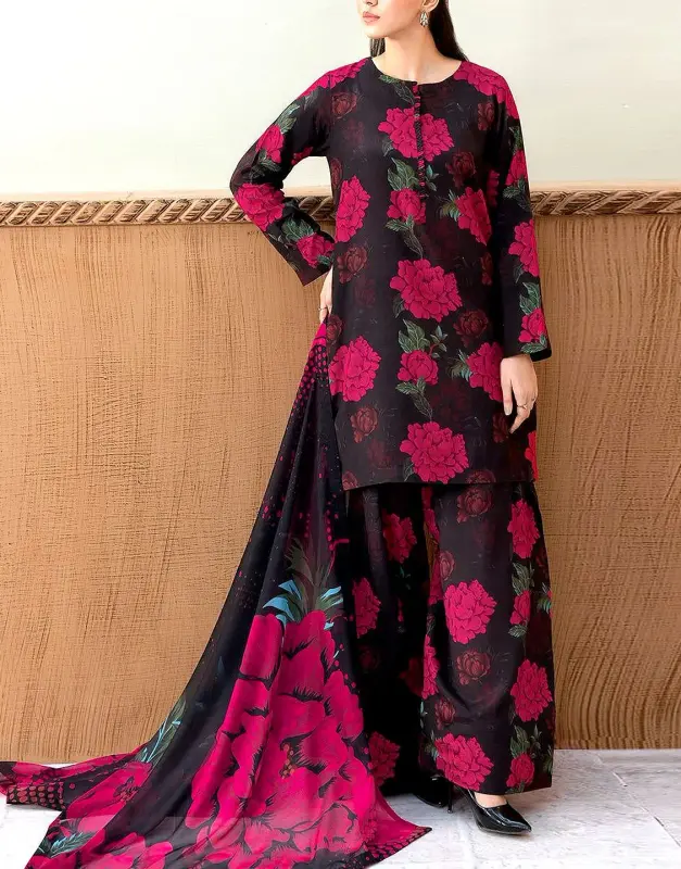 All-Over Digital Print Swiss Lawn Suit 3-Pc with Digital Printed Silk Dupatta (2025).