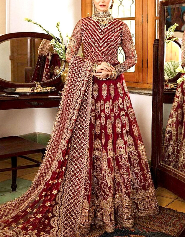 Heavy Embroidered Net Bridal Maxi Suit (58 inches length) with Heavy Embroidered Net Dupatta.