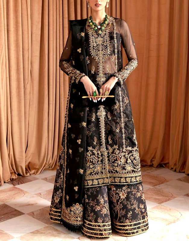 Luxurious Handwork Heavy Embroidered Black Organza Bridal Dress 2026.