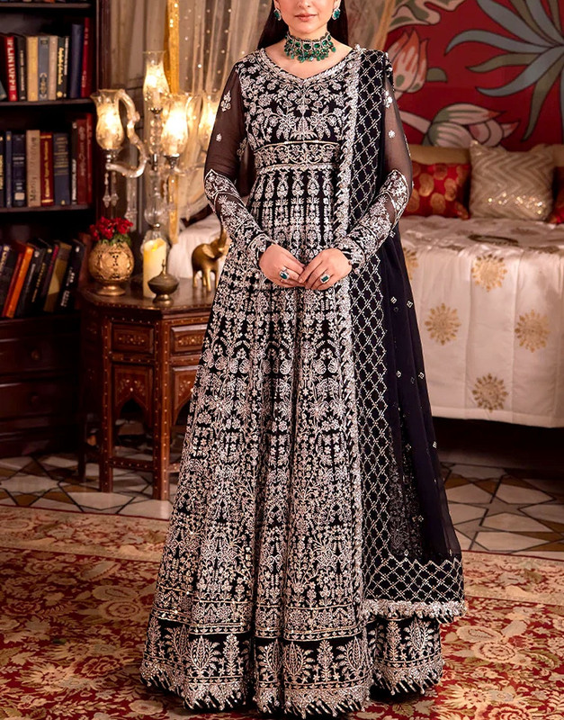 Luxurious Heavy Embroidered Bridal Chiffon Maxi Dress 2026 (56 inch length, 120 inch width).