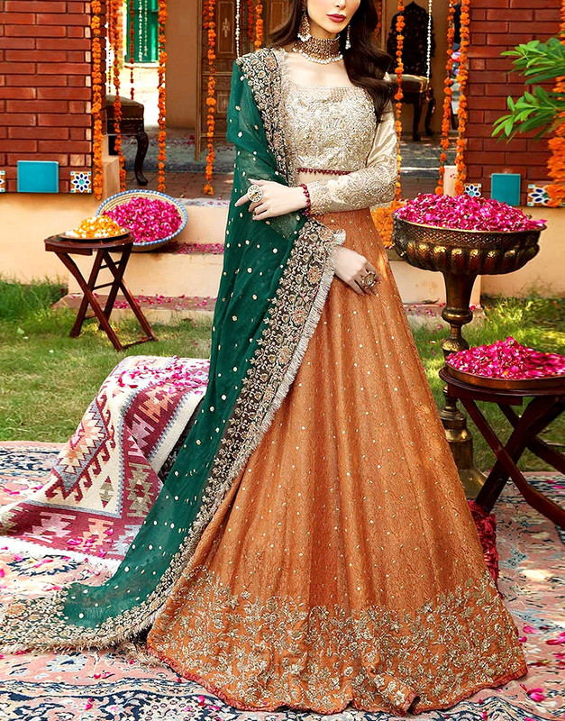 Luxury Handwork Heavy Embroidered Net and Masoori Bridal Maxi Dress 2026.