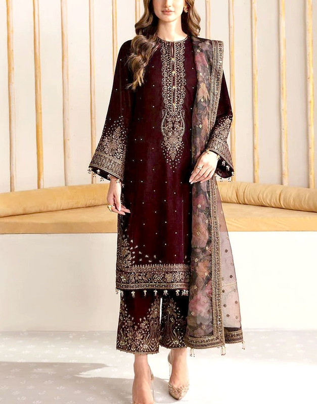 Luxury Heavy Embroidered Velvet Wedding Dress 2026 with Embroidered Silk Trouser.