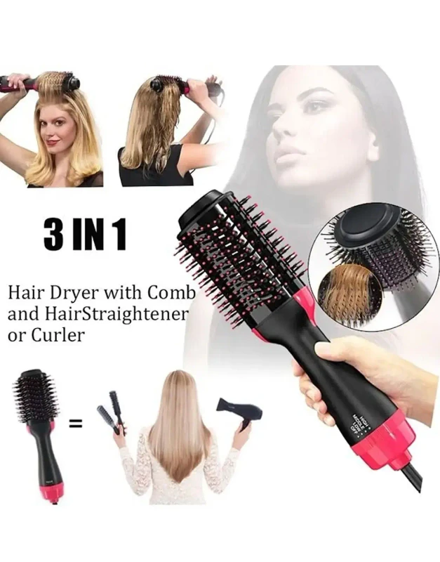 Black One-Step Blow-Dryer Brush with oval ceramic barrel and ionic technology for frizz-free hair